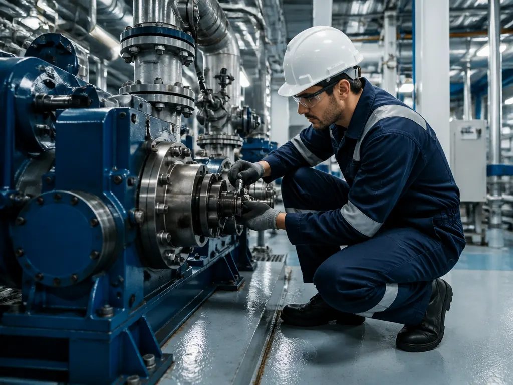 Technician carrying out marine machinery maintenance